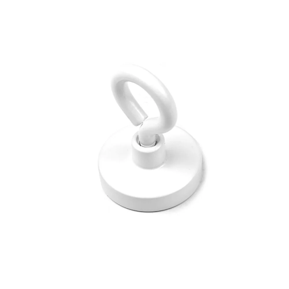 Potmagnet med øyekrok, Hvit Ø32 mm