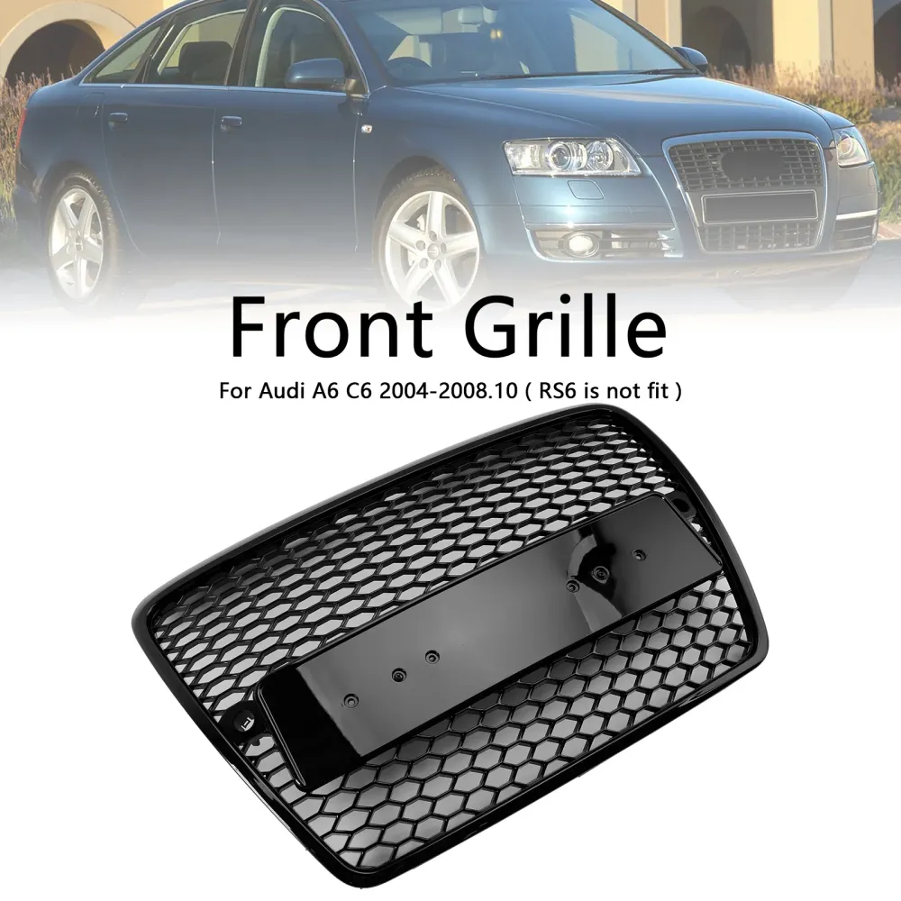 2004-2008.10 Audi A6 C6 Pre-Facelift Black Front Honeycomb Bumper Grill Grille