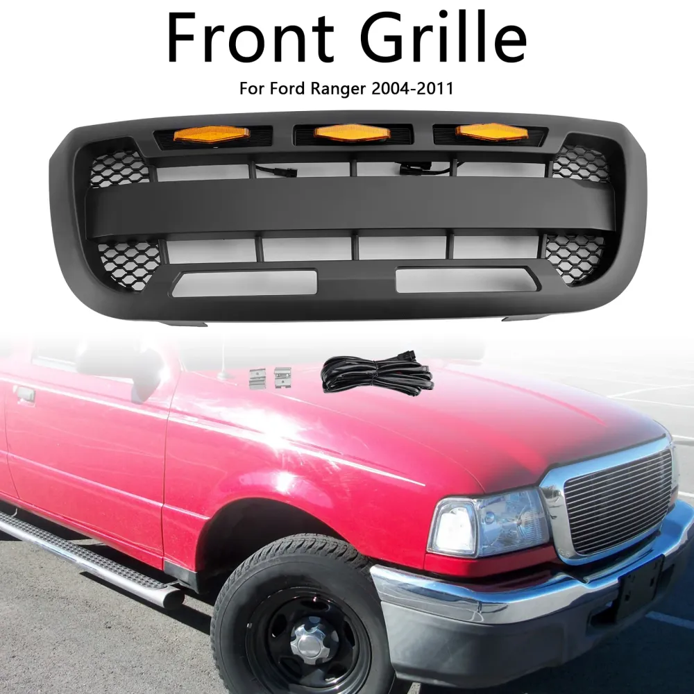 2004-2011 Ford Ranger med LED-lys Matt Black Front Bumper Grill Grille