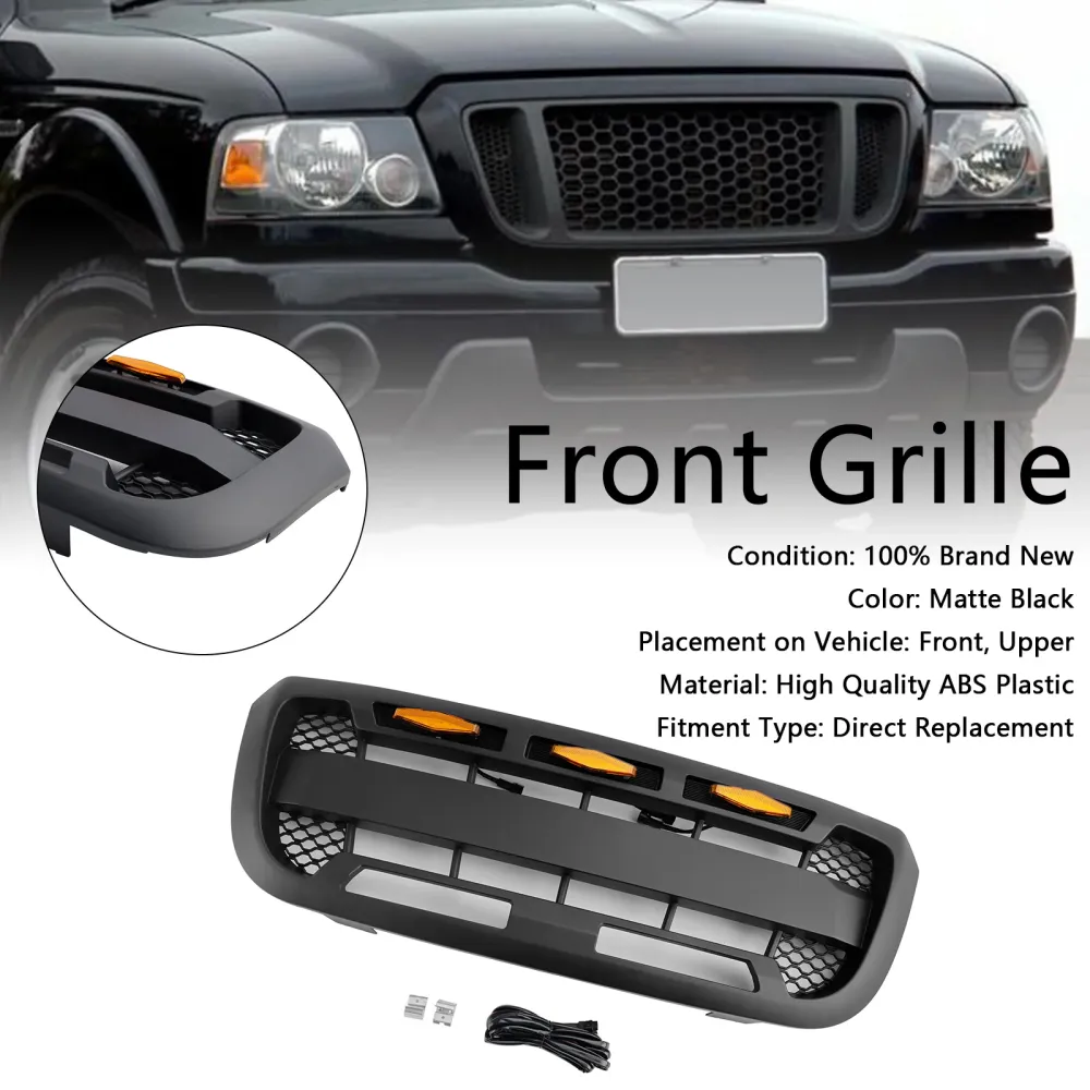 2004-2011 Ford Ranger med LED-lys Matt Black Front Bumper Grill Grille