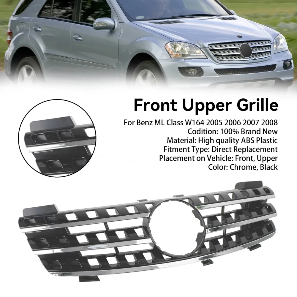 2005 2006 2007 2008 Mercedes ML-Klasse W164 Frontfangergrill Krom/Svart
