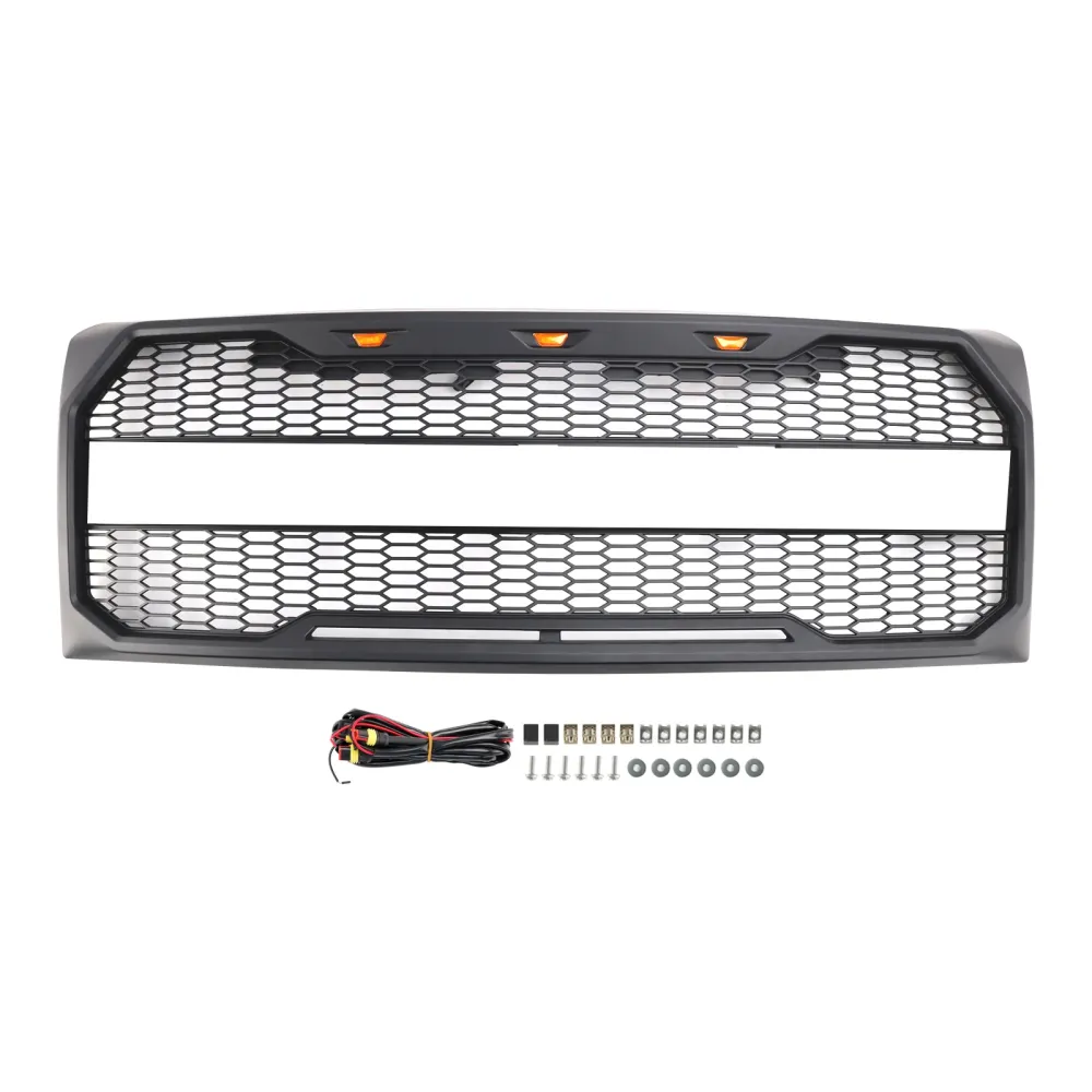 2009 2010 2011 2012 2013 2014 Ford F150 Raptor Style Front Bumper Grille Grill med LED -svart