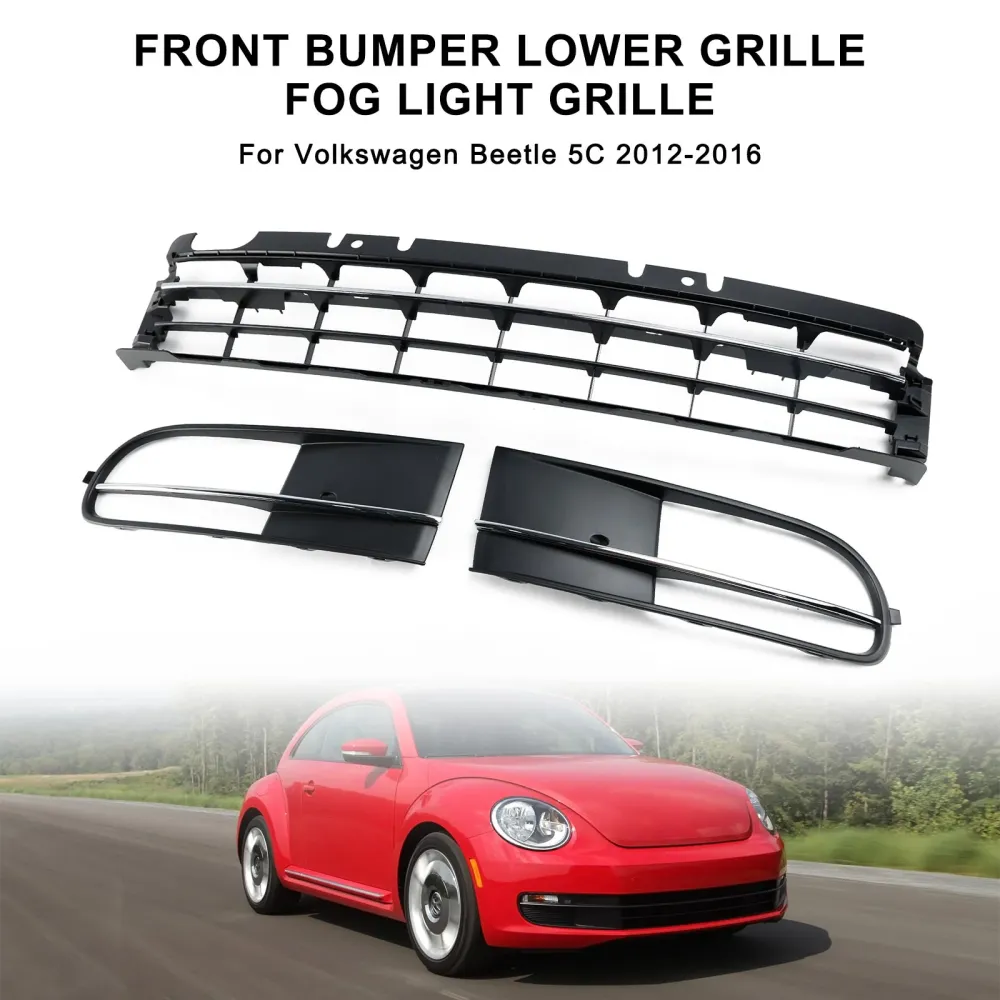 2012-2016 VW Beetle m/ Front Bumper Nedre gitter + tåkelys Grill Chrome