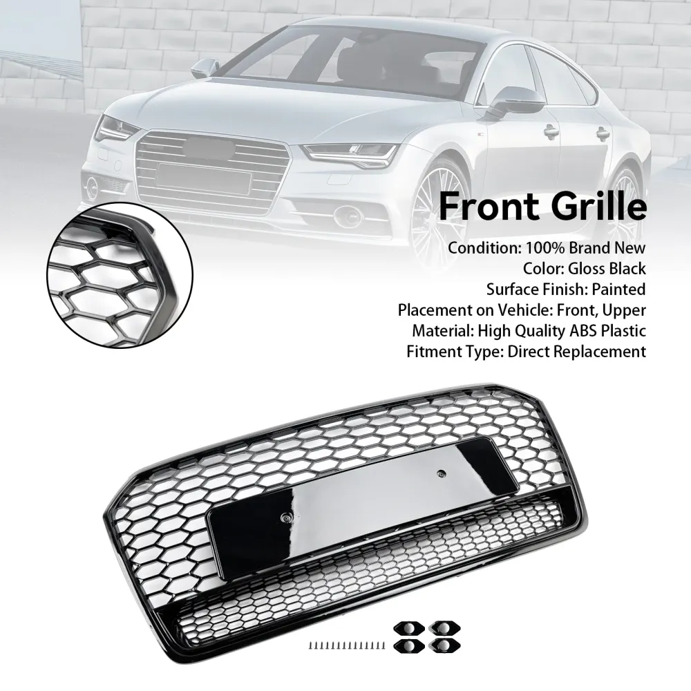 2016 2017 2018 Audi A7 C7 S7 RS7 Style Honeycomb Front Bumper Grill Grille Black