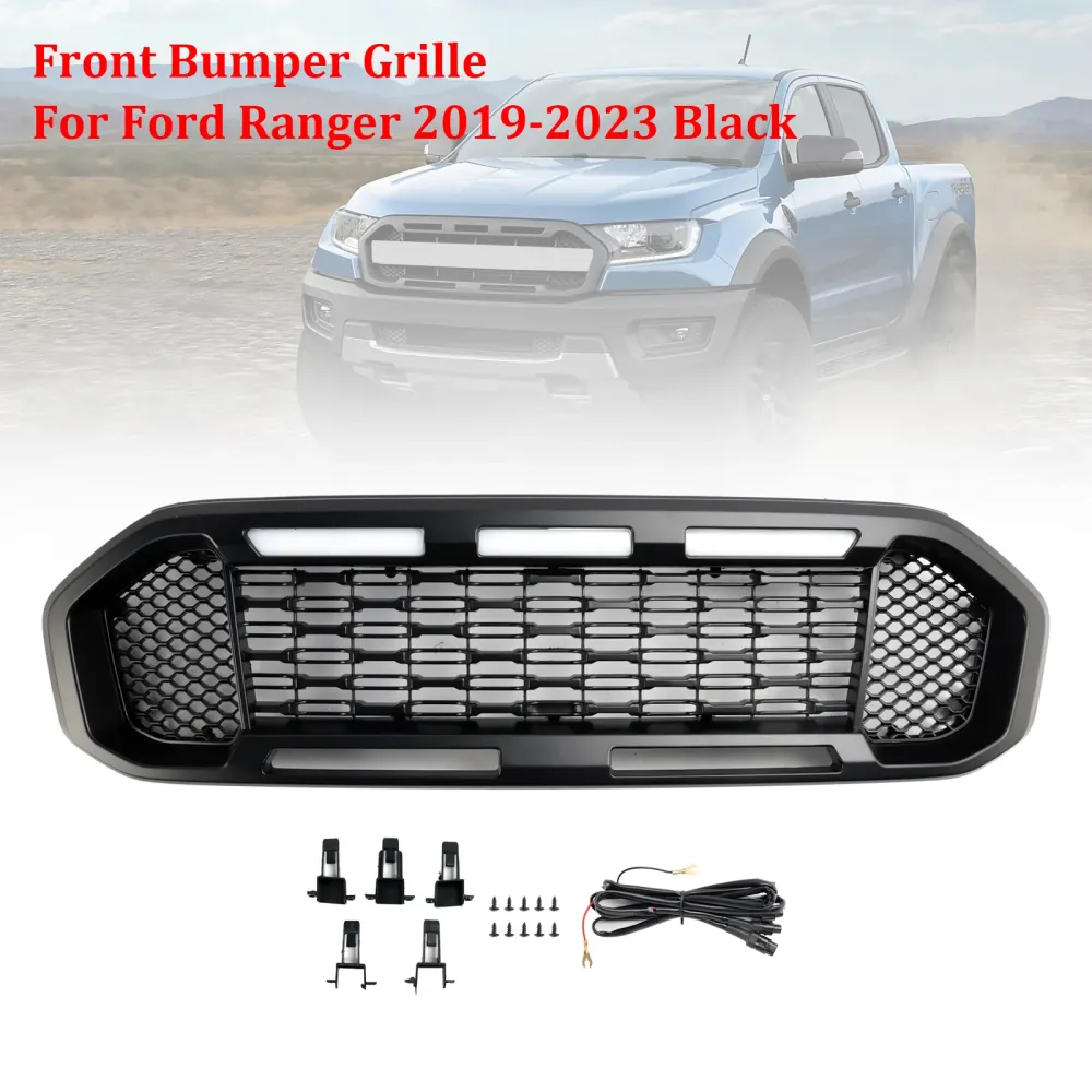 2019-2023 Ford Ranger T8 Black Front Bumper Grill Grille m/LED-lys