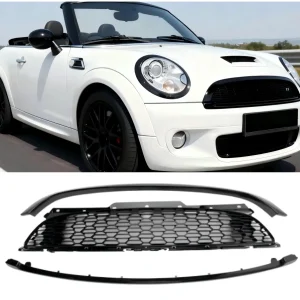 3 stk. blank svart frontgrill passer til Mini R55 R56 R57 R58 R59 Cooper S & JCW