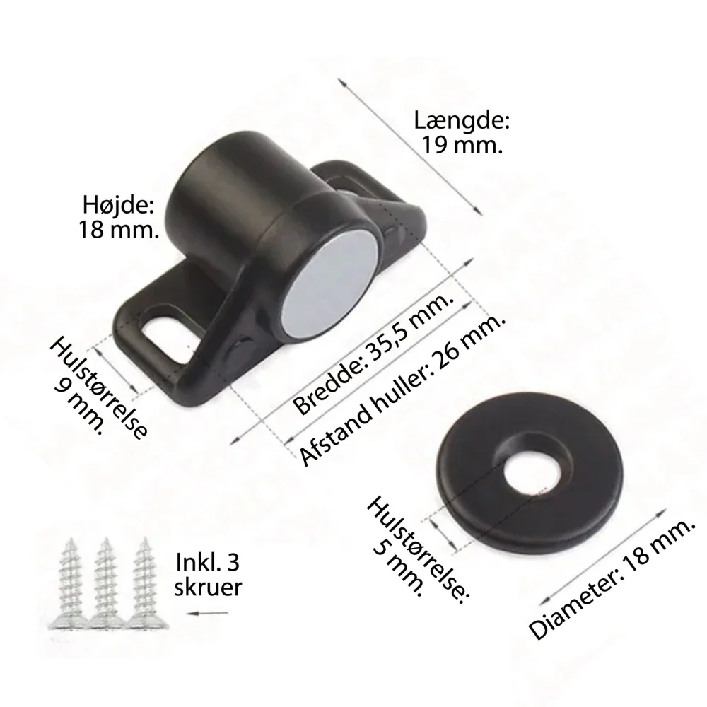 Magnetisk lås skap & skuffer, svart Ø18 mm