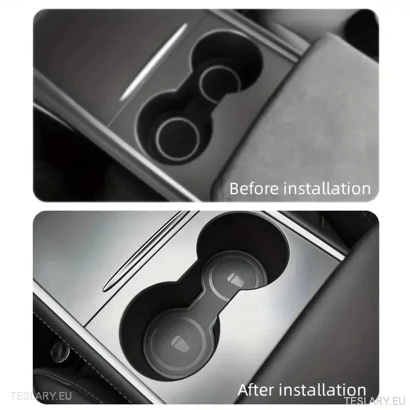 Tesla 3/Y Black Leather Center Console Cup Inserts