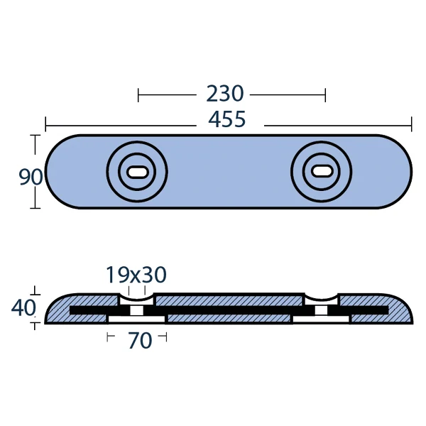 Tecnoseal, sink anode motorbåt, 455x90x40mm, 7,0 kg