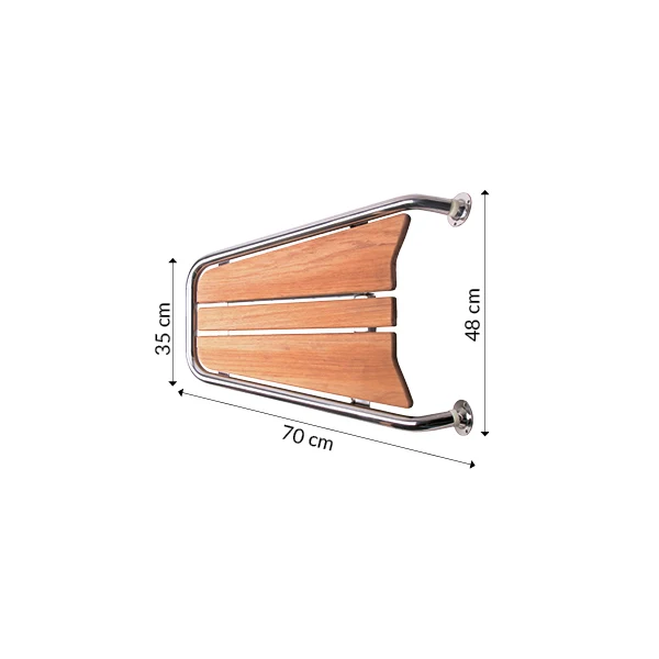 Baugplattform motorbåt, 70x48 cm, Rustfritt stål/Teak, Ø: 32,0 mm