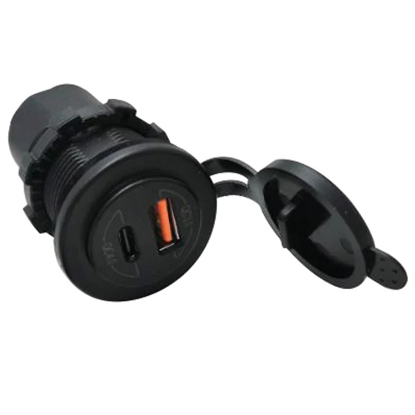 1852, USB-kontakt Type 1 & USB C med 1m kabel, 12/24V, IP65