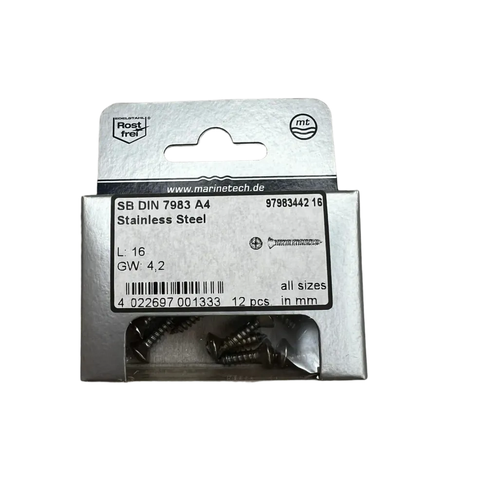 Rustfrie Skruer A4 DIN 7983 – 4,2 x 16 mm – 12 stk