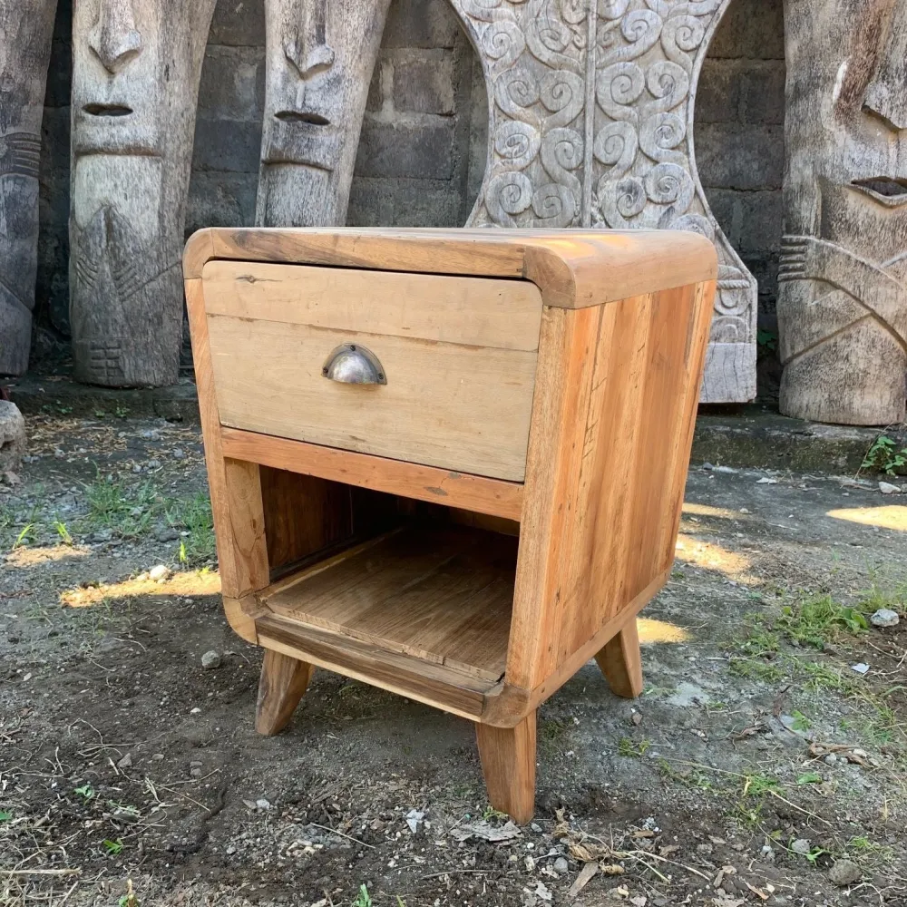 Nattbord Rund Resirkulert Teak 1 Skuff