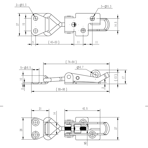1852, Clamp attack m/låsebeslag AISI 316, 76x26mm