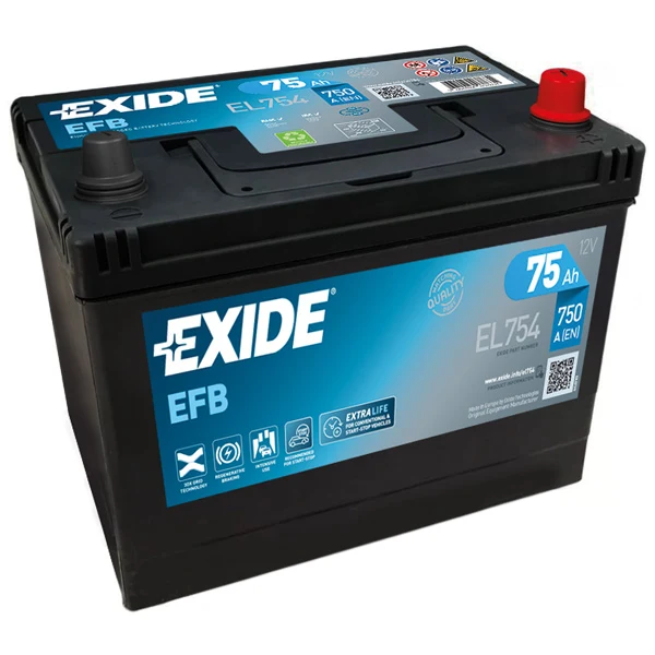 Exide, Dual EFB-batteri, 75 Amp, omvendt polaritet, EL754