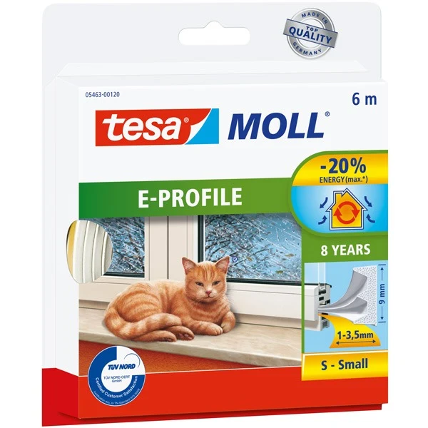 Tesa, Tetningslist E-profil hvit, 4x9mm, 6,0 m