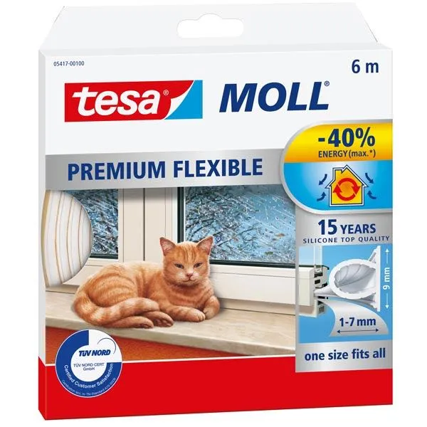 Tesa, Silikon tetningslist hvit, 9mm, 6m