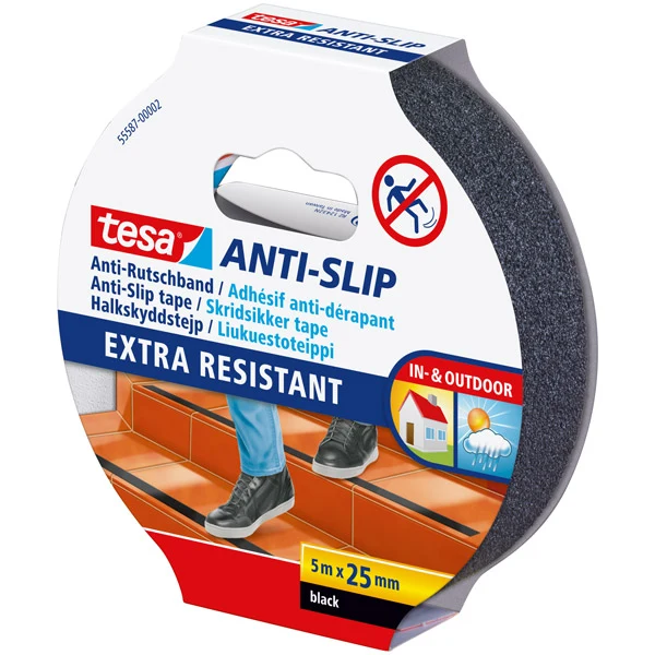 Tesa, sklisikker tape, sort, 25mm x 5m