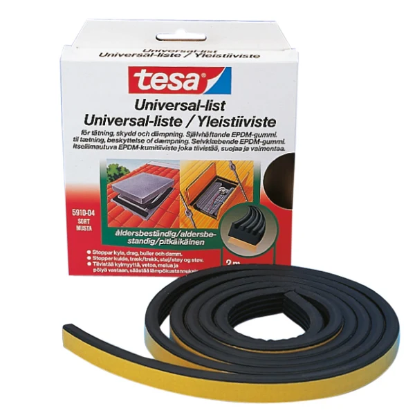 Tesa, Universallist, 10x5mm, Selvklebende EPDM, 5,0 m, Sort