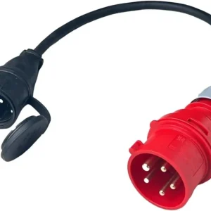 CEE 16A kraftig strømplugg på Schuko kobling 230V gummislangekabel IP44