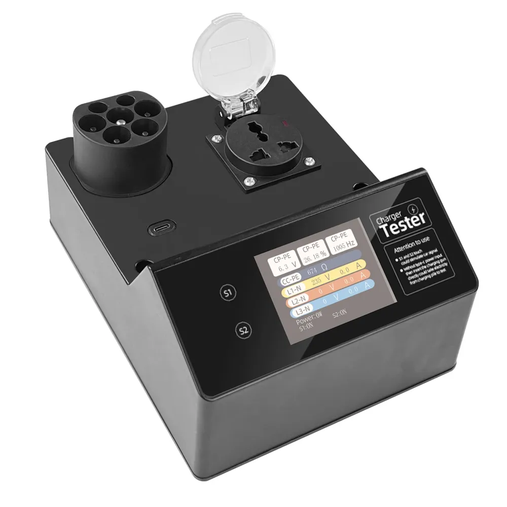Type-2 EV-ladestasjonstester med LED-indikator – 32A korttidsbelastning, S1/S2 kjøretøysignal-simulering, IP54, EU-standar...
