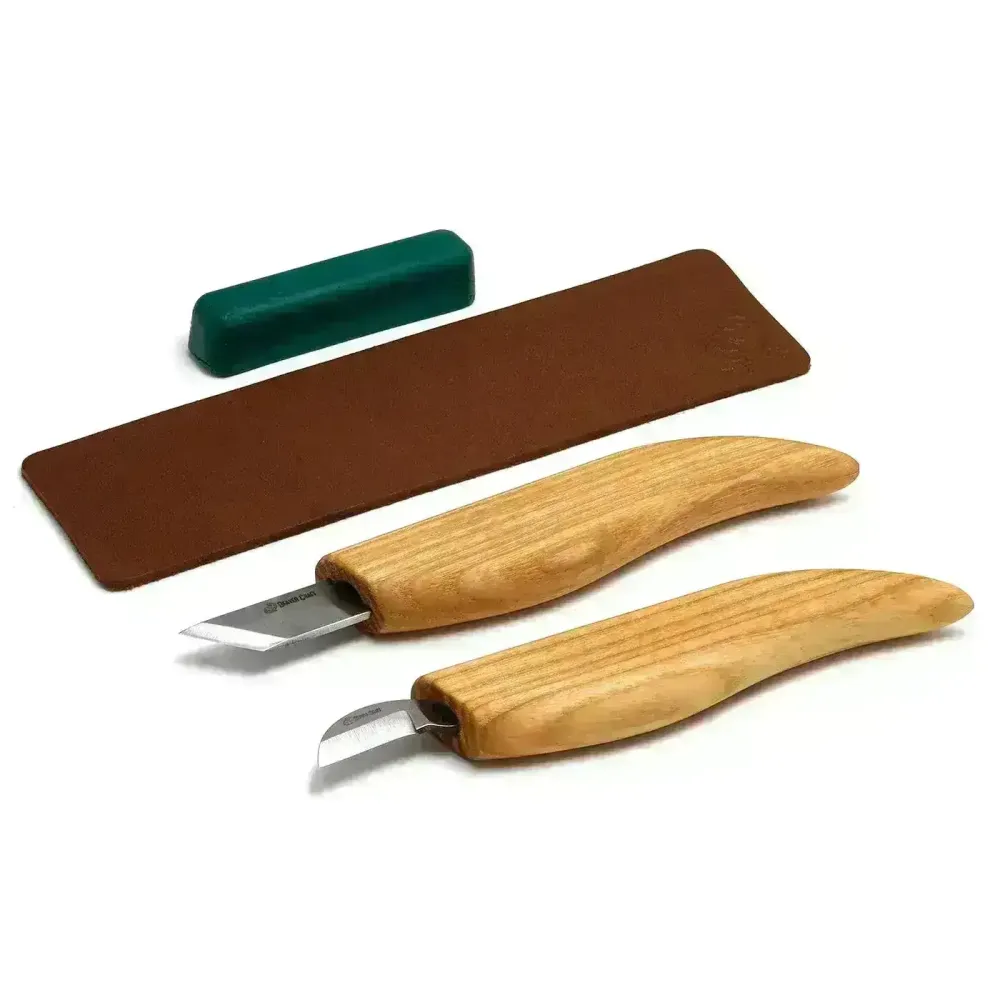 Karveskurd Knivett - 2stk Kniver med Lærstropp og Polervoks