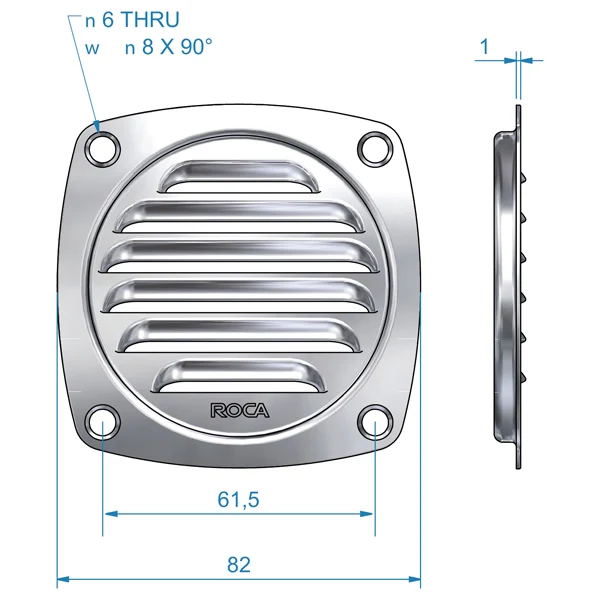 Roca, Ventilgjel RF, 82x5 mm, AISI 316