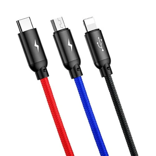 Baseus 3 i 1 USB--kabel - micro USB/Lightning/USB-C, 1,2 m, svart