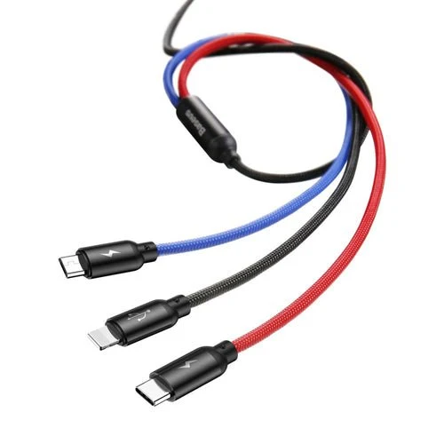Baseus 3 i 1 USB--kabel - micro USB/Lightning/USB-C, 1,2 m, svart