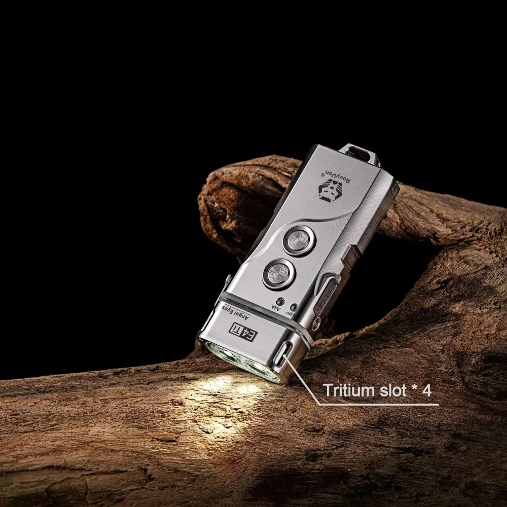RovyVon Angel Eyes E4 Titanium Dual Button Hybrid Keychain Flashlight 6500