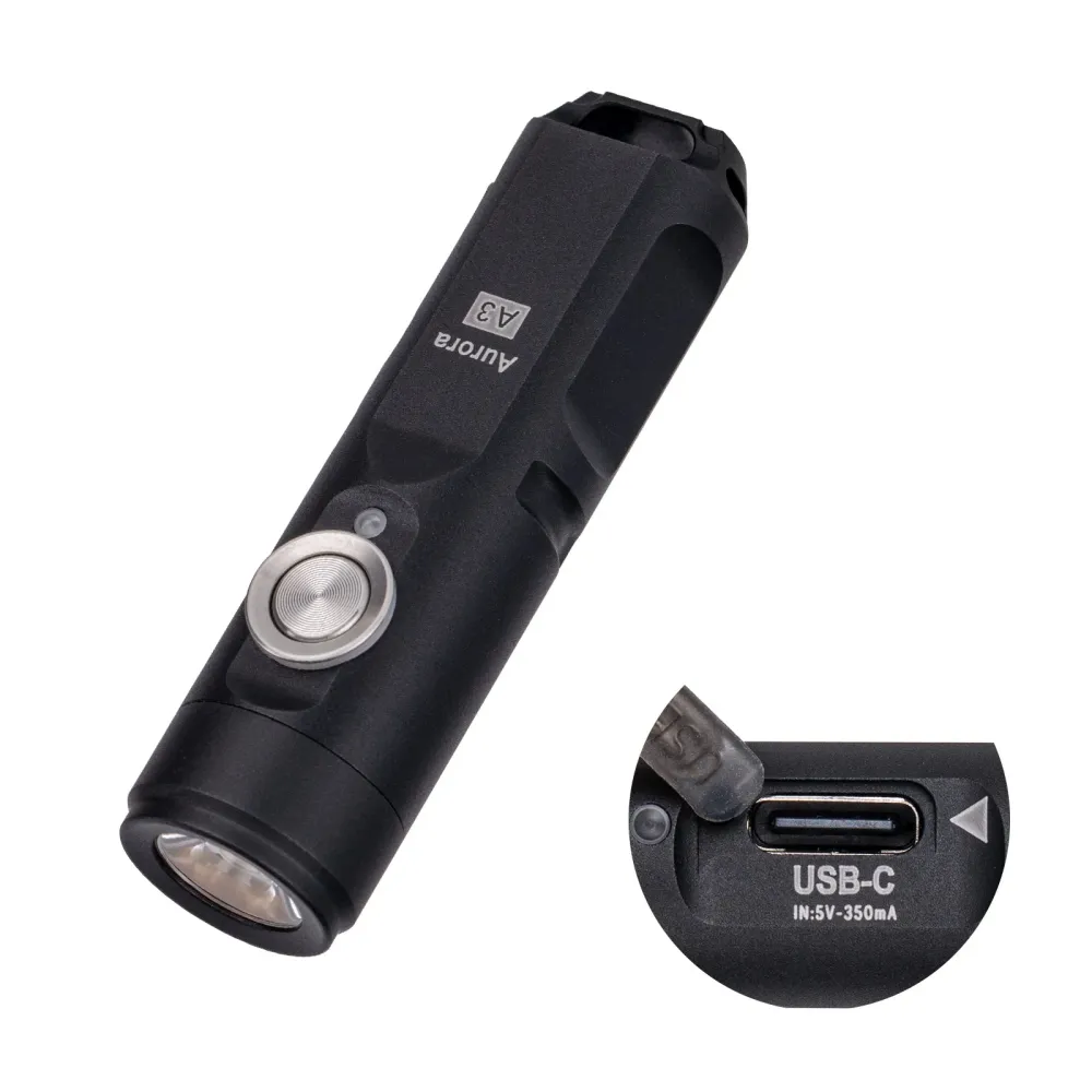 RovyVon Aurora A3 (G4) USB-C Keychain Flashlight 6500K, Black