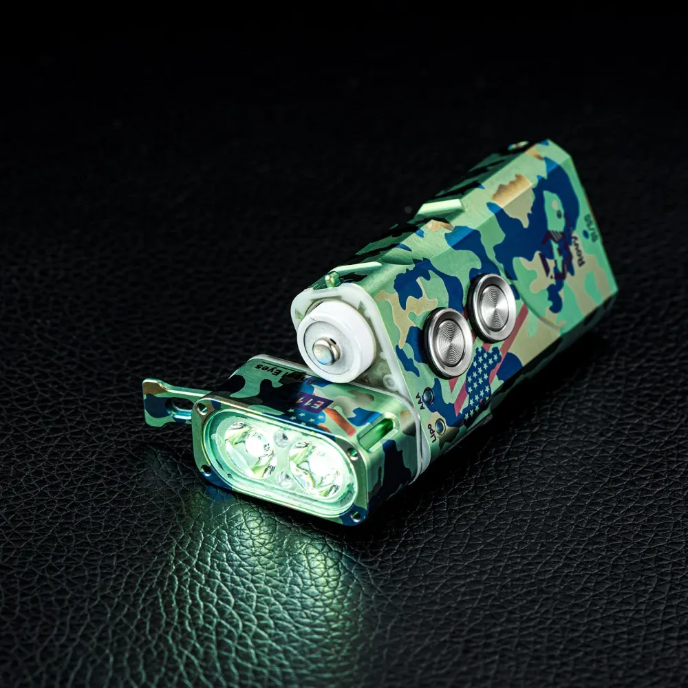 RovyVon Limited Edition Angel Eyes E11 Titanium Keychain Flashlight 6500K, Camouflage