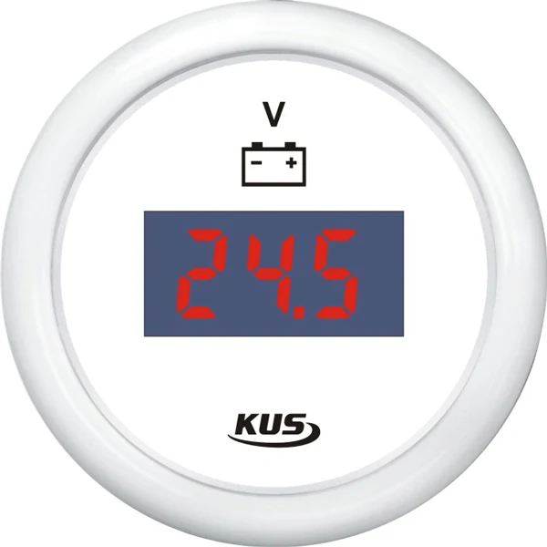 Kus, Digital Voltmeter 9-32V, Hvit, IP67, Ø52 mm