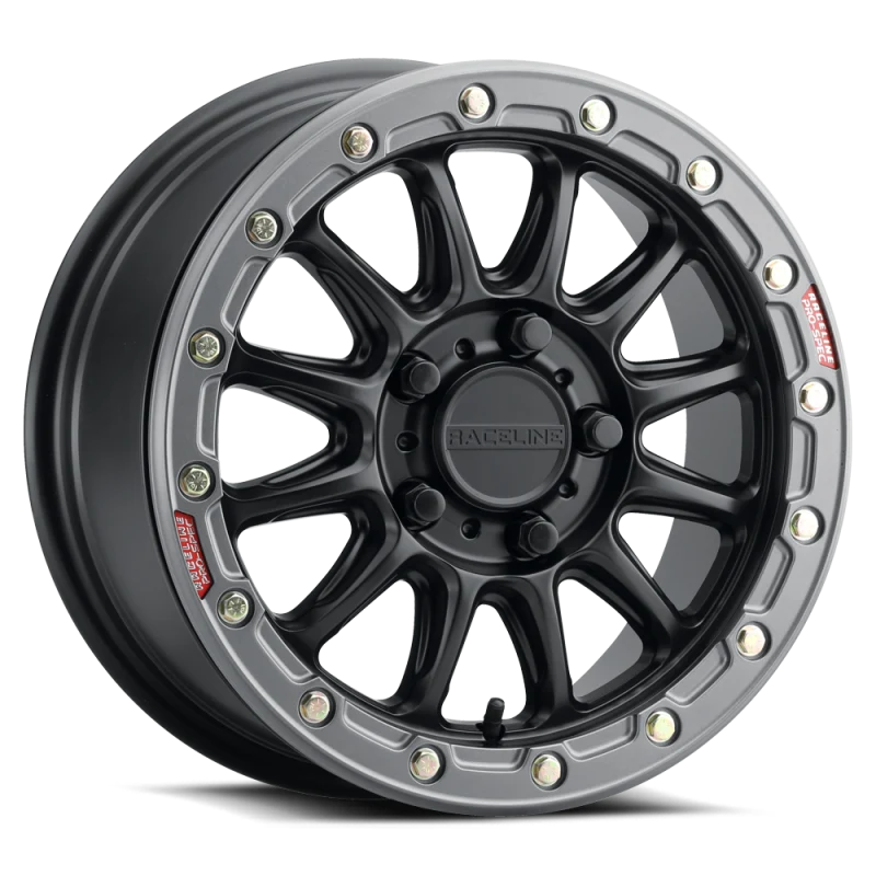 Raceline A14BG Alpha 15x7in/5x114.3 BP/25mm Offset/68mm Bore - Black & Gunmetal Ring Beadlock Wheel
